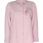 Burgundy Ecru Striped Rose Detail Women's Shirt