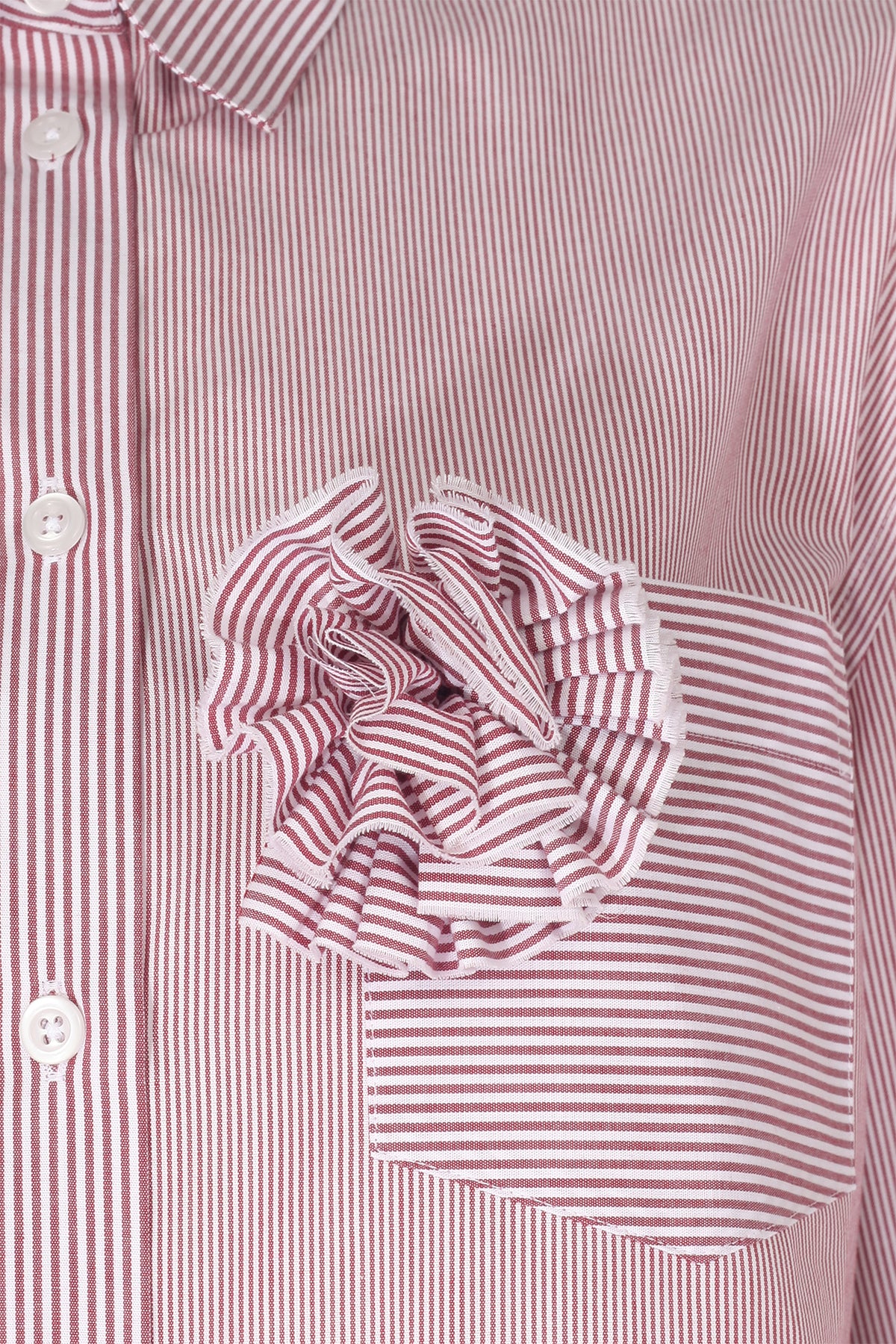 Burgundy Ecru Striped Rose Detail Women's Shirt