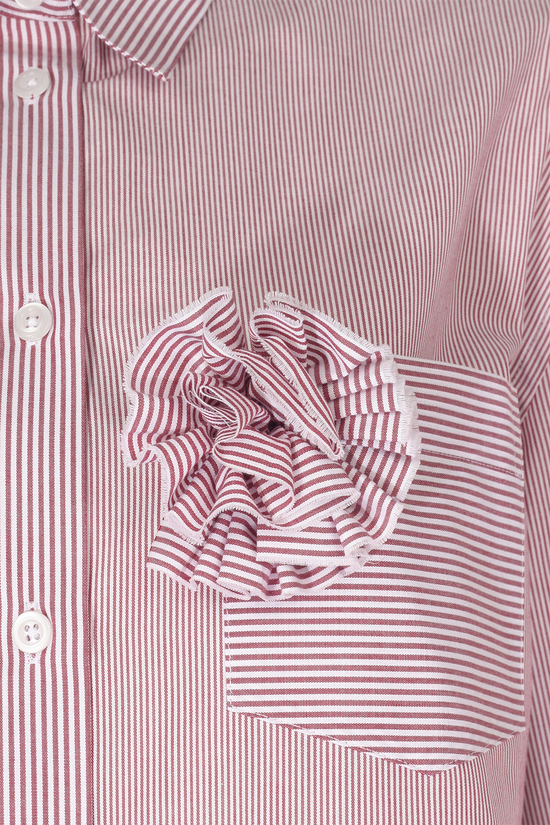 Burgundy Ecru Striped Rose Detail Women's Shirt