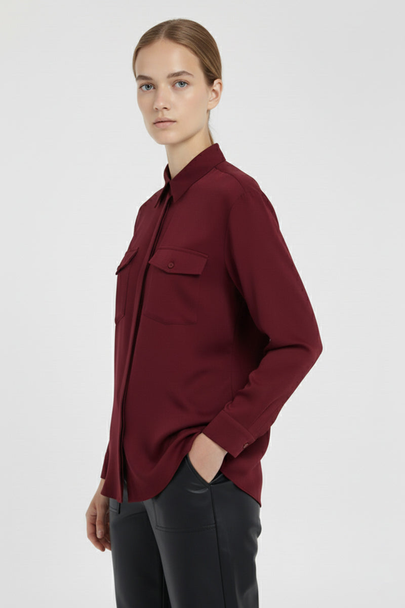 Burgundy Pocket Detail Women's Shirt