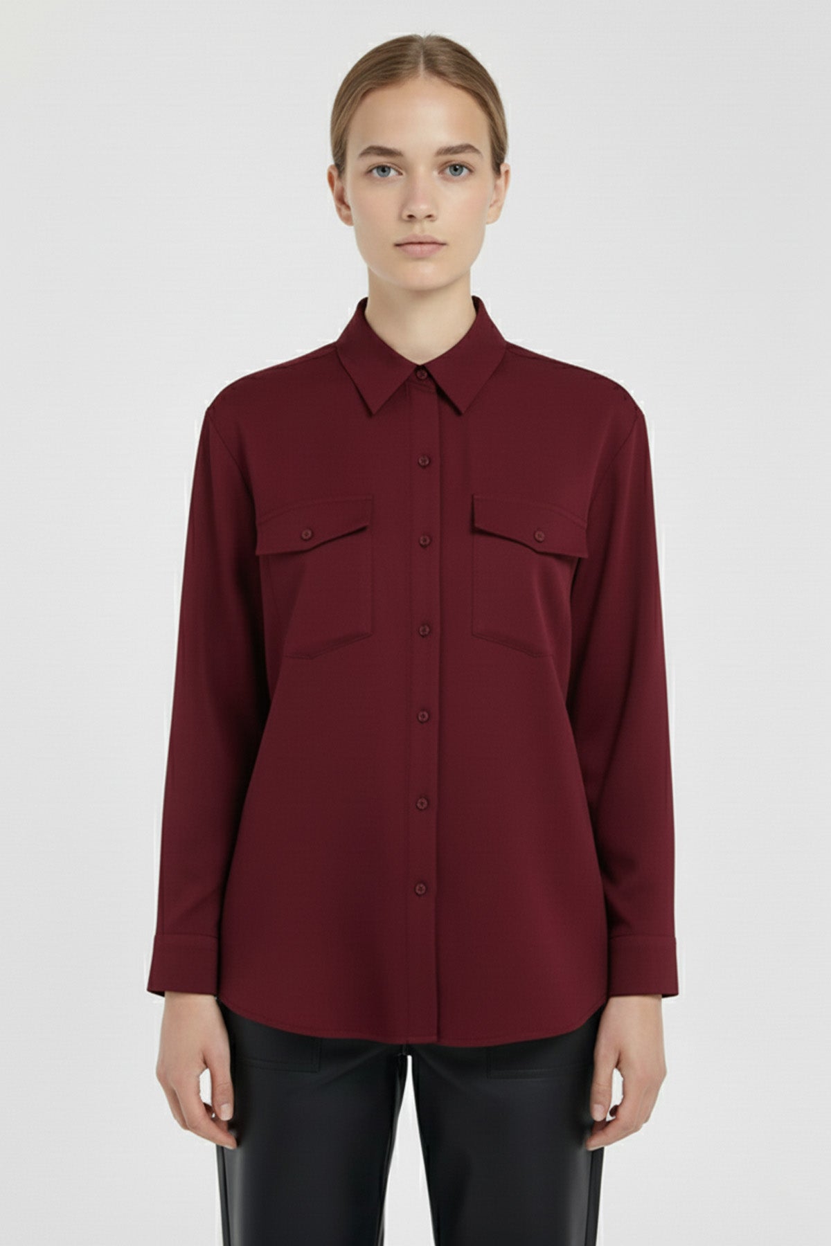 Burgundy Pocket Detail Women's Shirt