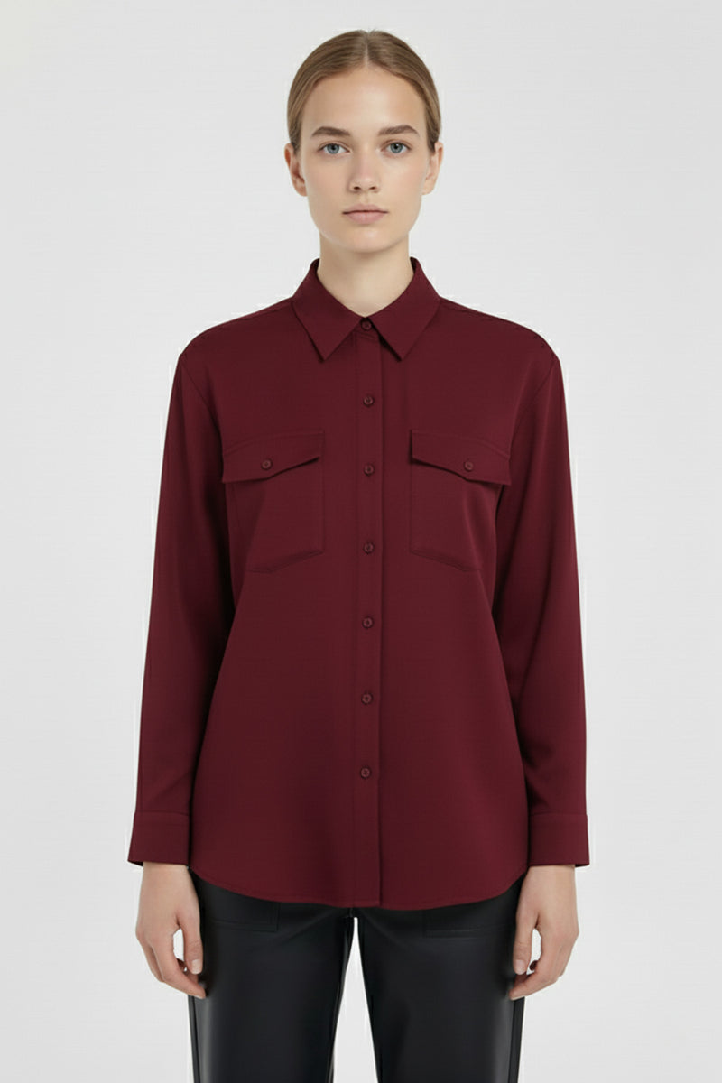 Burgundy Pocket Detail Women's Shirt