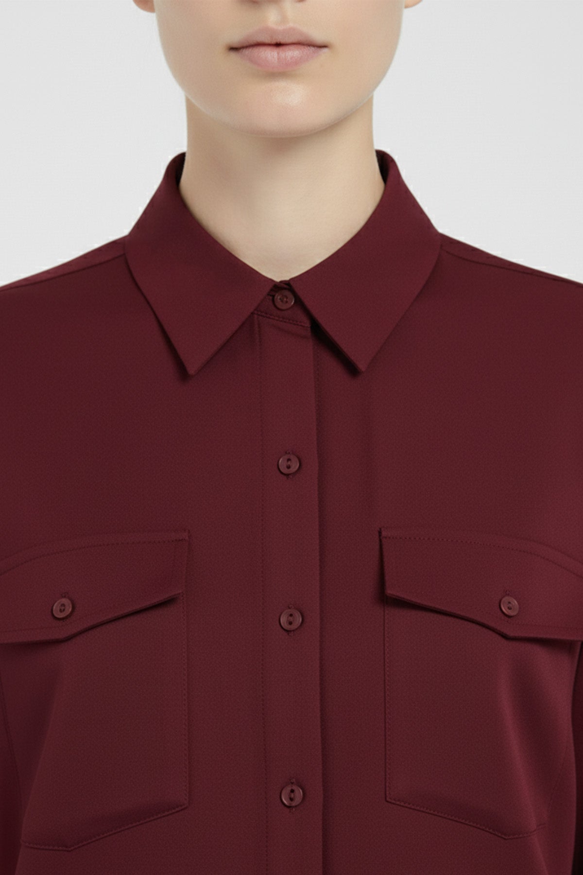 Burgundy Pocket Detail Women's Shirt
