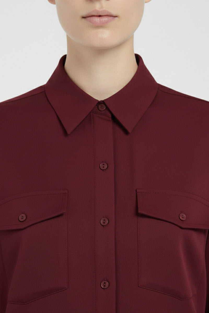 Burgundy Pocket Detail Women's Shirt