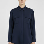 Navy Blue Pocket Detail Women's Shirt