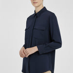Navy Blue Pocket Detail Women's Shirt