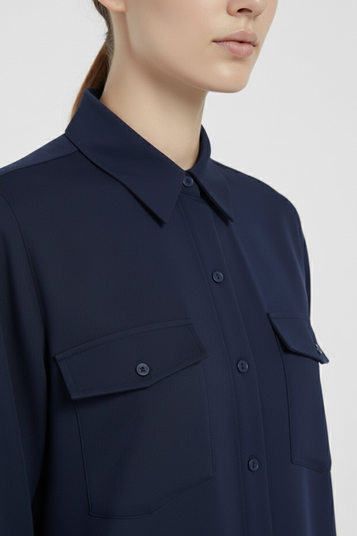 Navy Blue Pocket Detail Women's Shirt