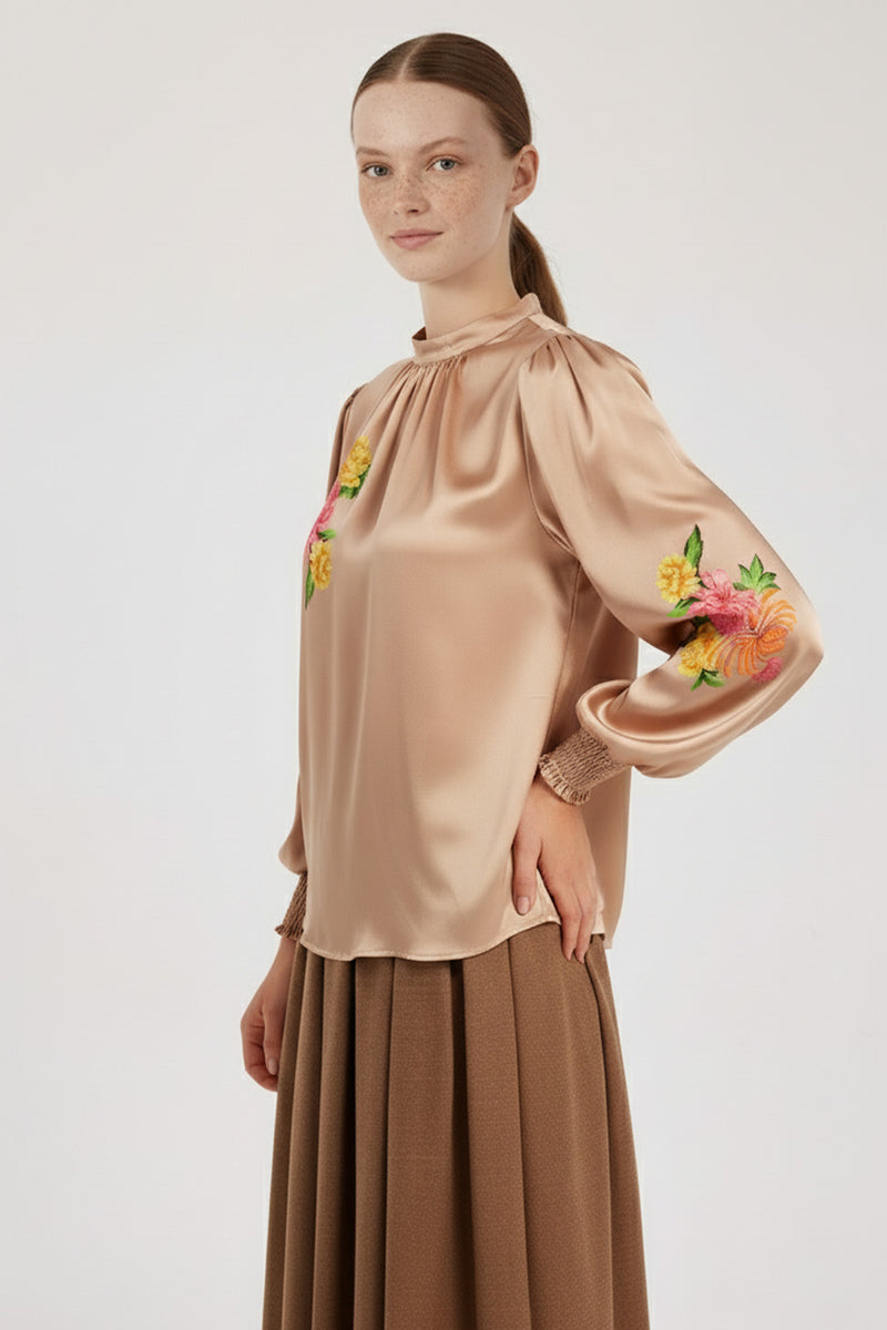 Multicolor Floral Patterned Satin Blouse