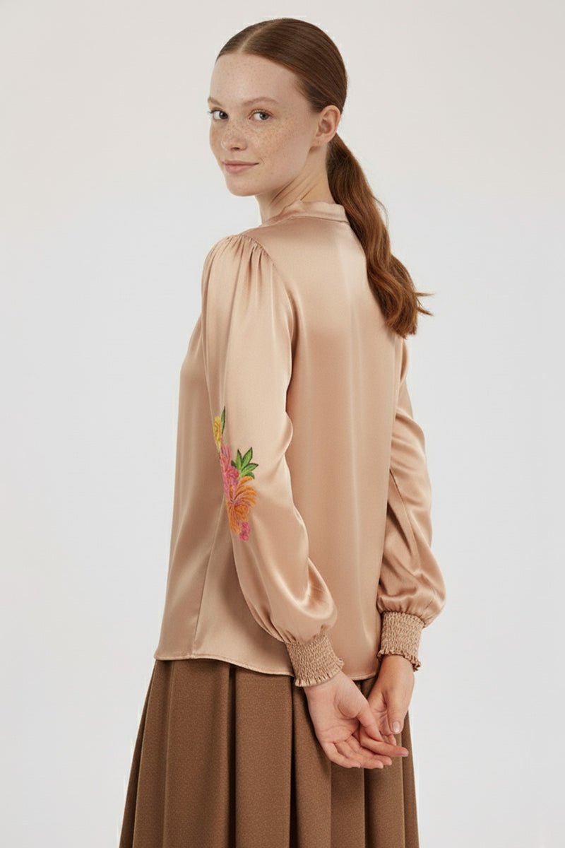 Multicolor Floral Patterned Satin Blouse