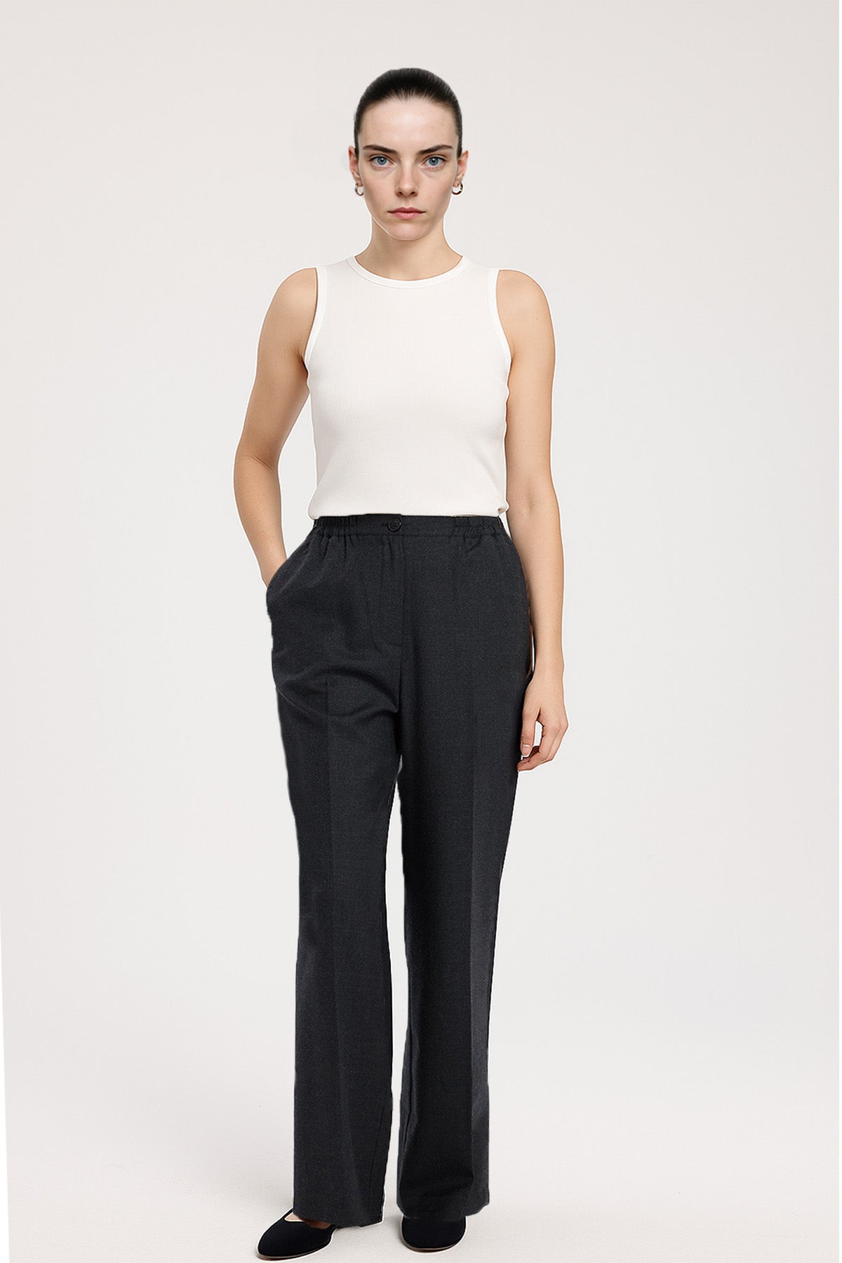 Dark Gray Buttoned Women's Pants