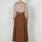 Brown Pleated Button-Detail Skirt