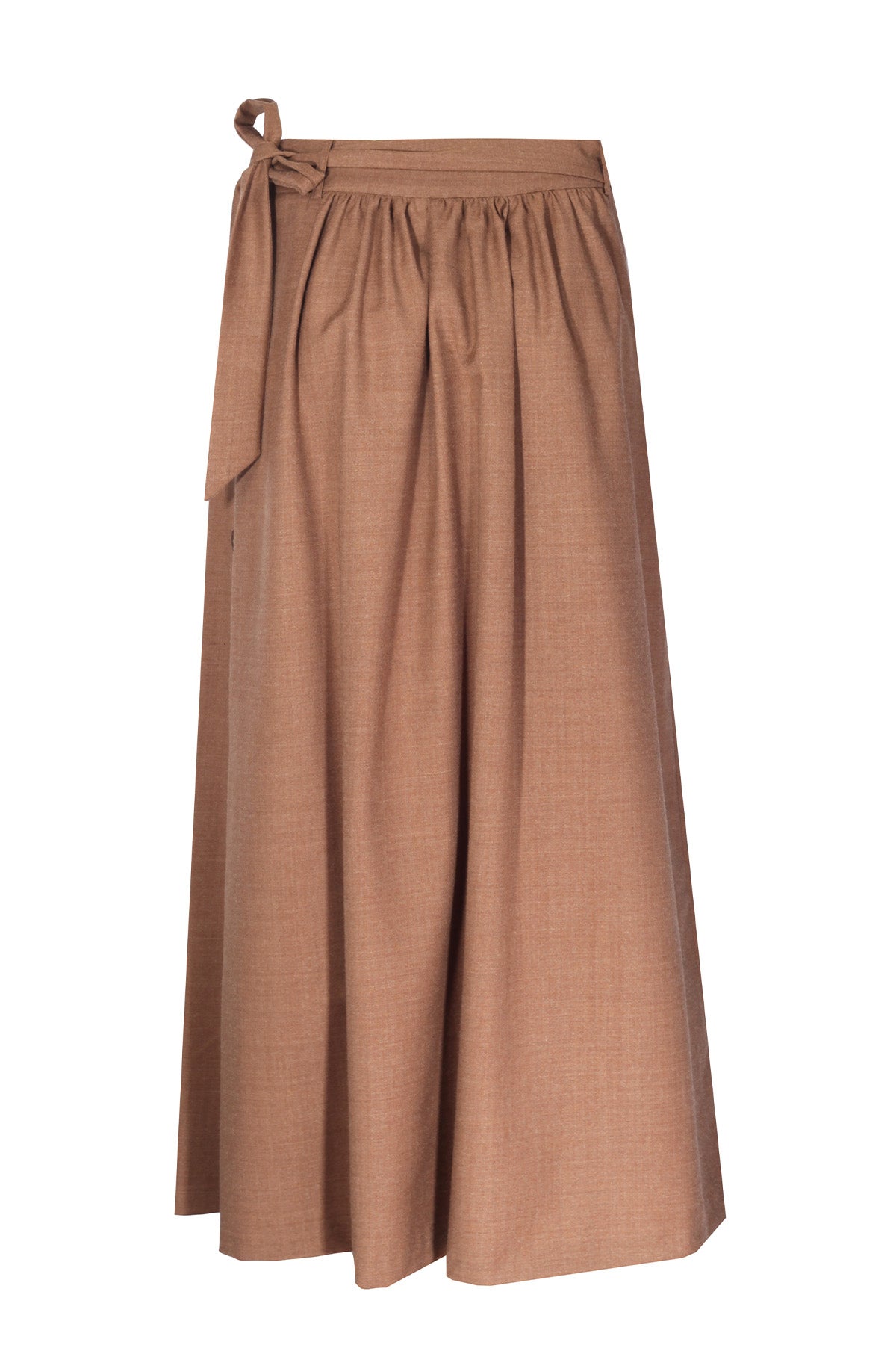 Brown Pleated Button-Detail Skirt
