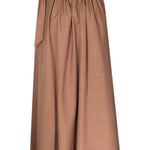 Brown Pleated Button-Detail Skirt