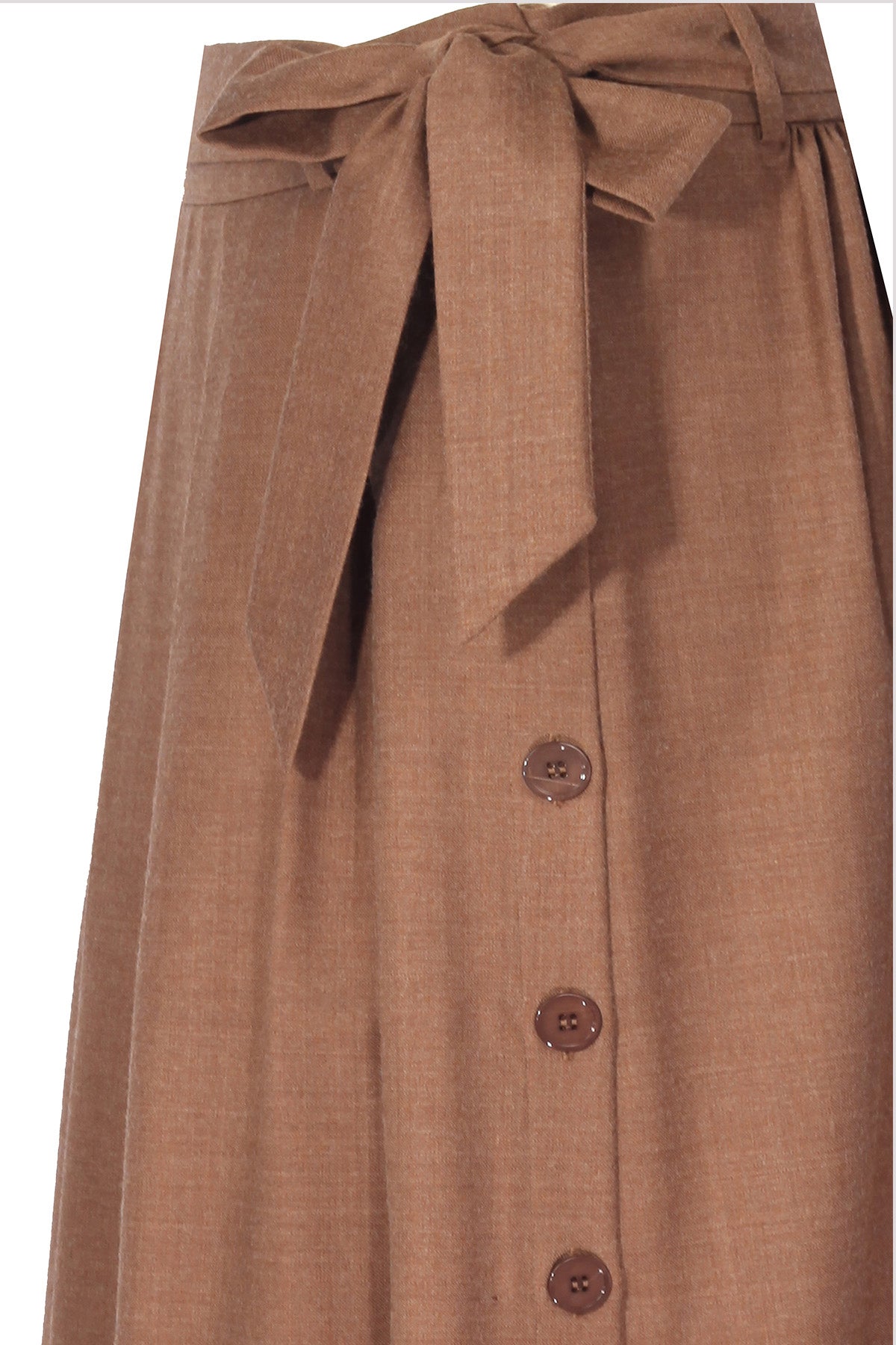 Brown Pleated Button-Detail Skirt