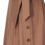 Brown Pleated Button-Detail Skirt