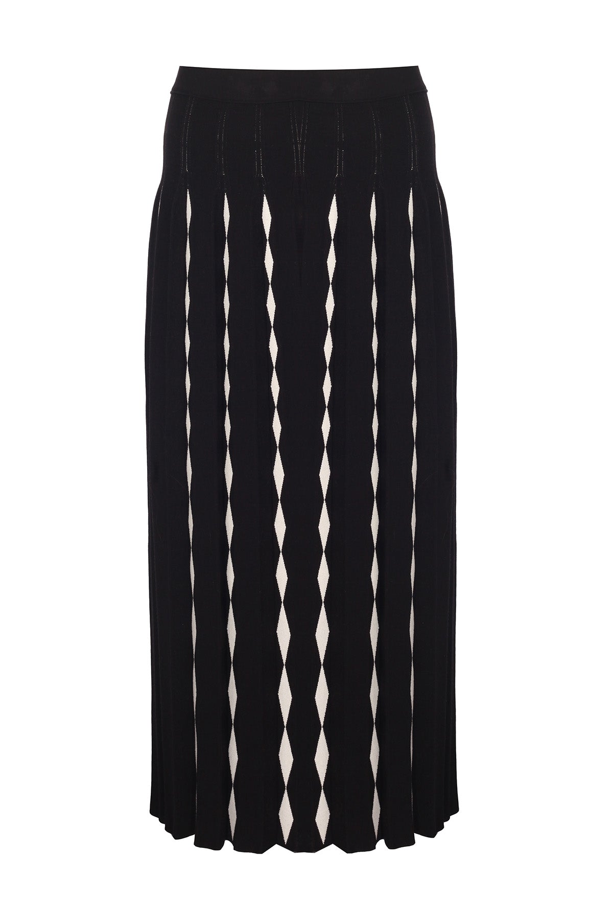 Black and White Geometric Patterned Pleated Skirt