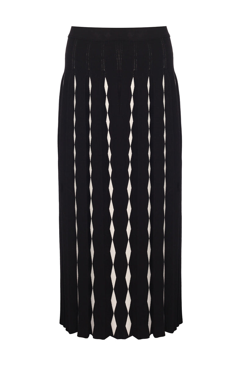 Black and White Geometric Patterned Pleated Skirt