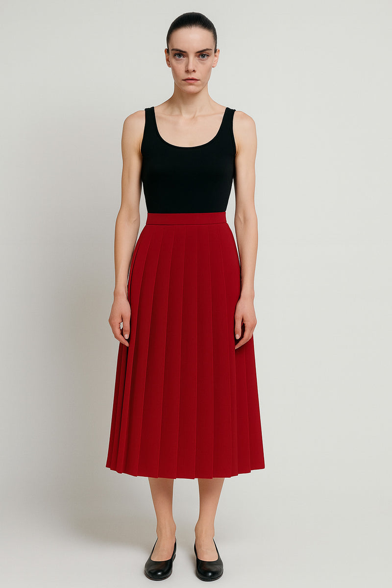 Red Pleated Skirt