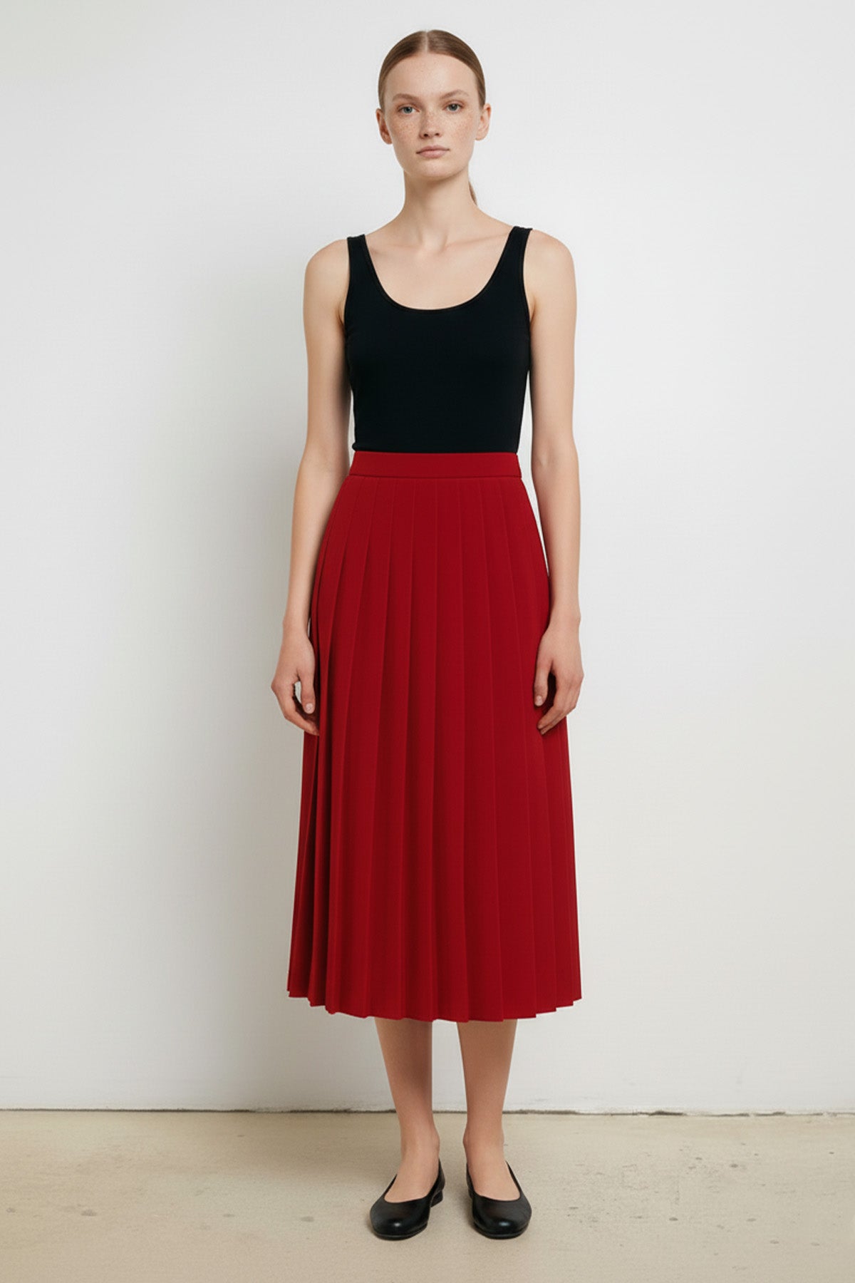 Red Pleated Skirt