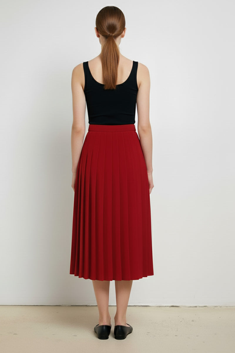 Red Pleated Skirt