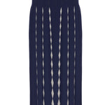 Navy Blue Camel Geometric Patterned Pleated Skirt