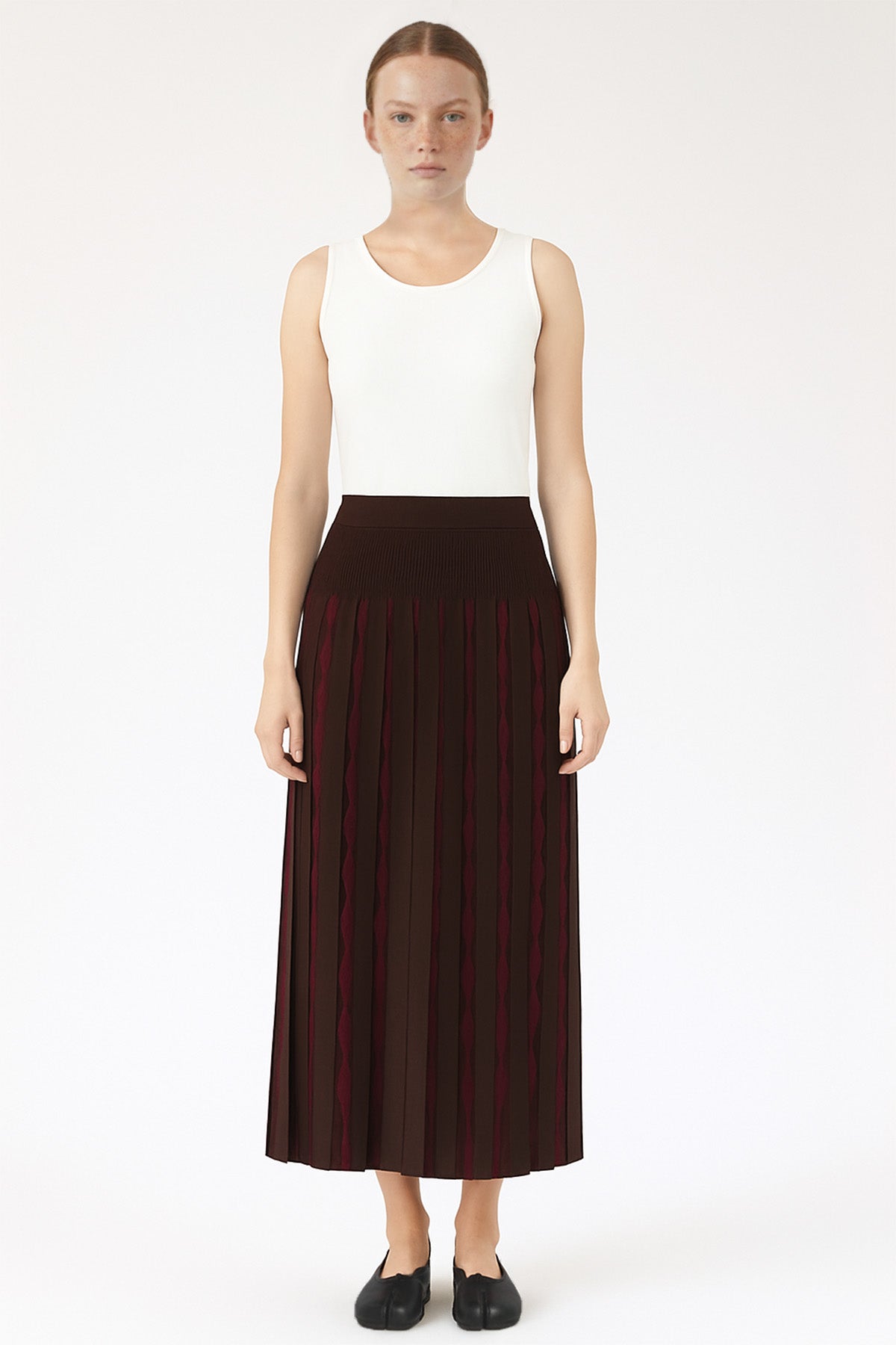 Bitter Coffee Purple Geometric Patterned Pleated Skirt