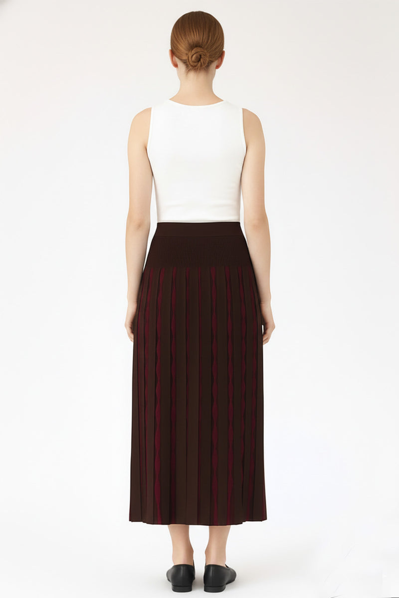 Bitter Coffee Purple Geometric Patterned Pleated Skirt