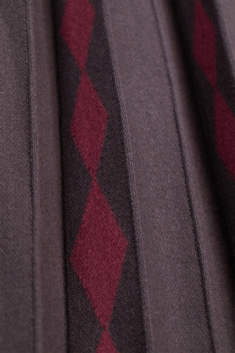 Bitter Coffee Purple Geometric Patterned Pleated Skirt