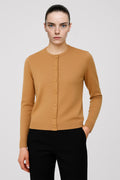 Camel Bicycle Collar Buttoned Women's Cardigan