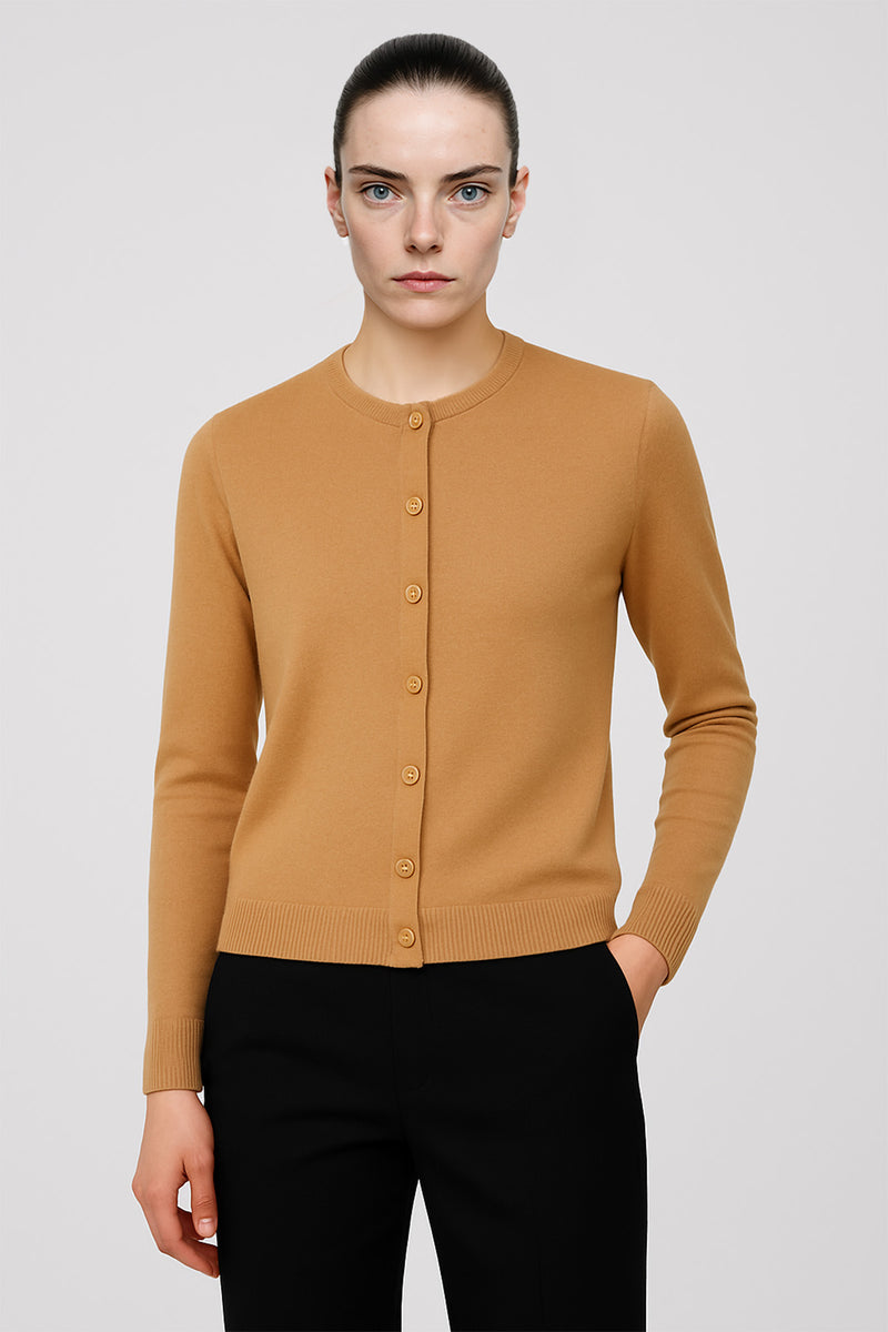 Camel Bicycle Collar Buttoned Women's Cardigan