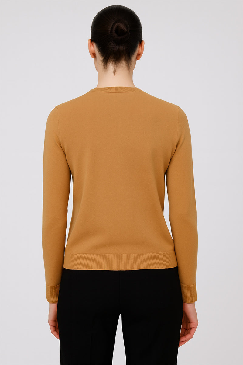 Camel Bicycle Collar Buttoned Women's Cardigan