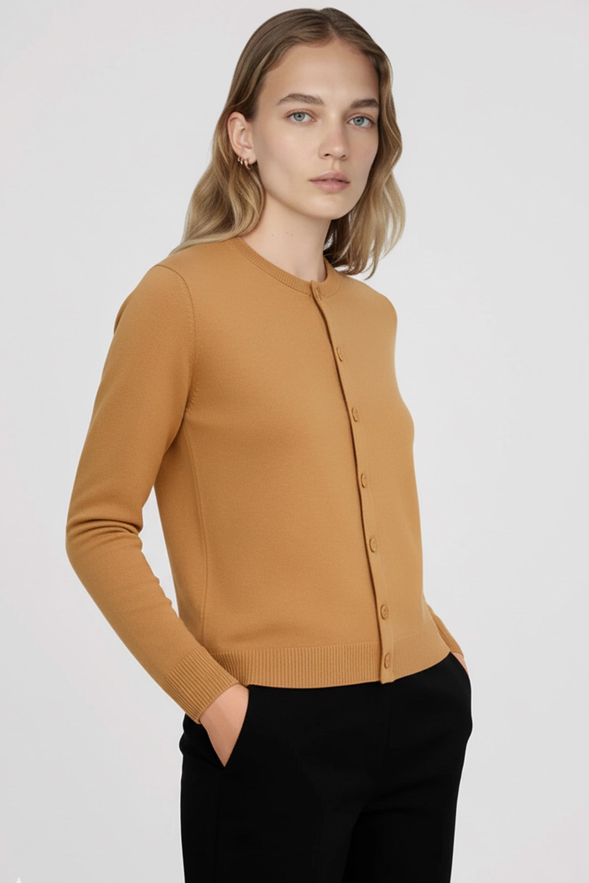 Camel Bicycle Collar Buttoned Women's Cardigan