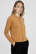 Camel Bicycle Collar Buttoned Women's Cardigan