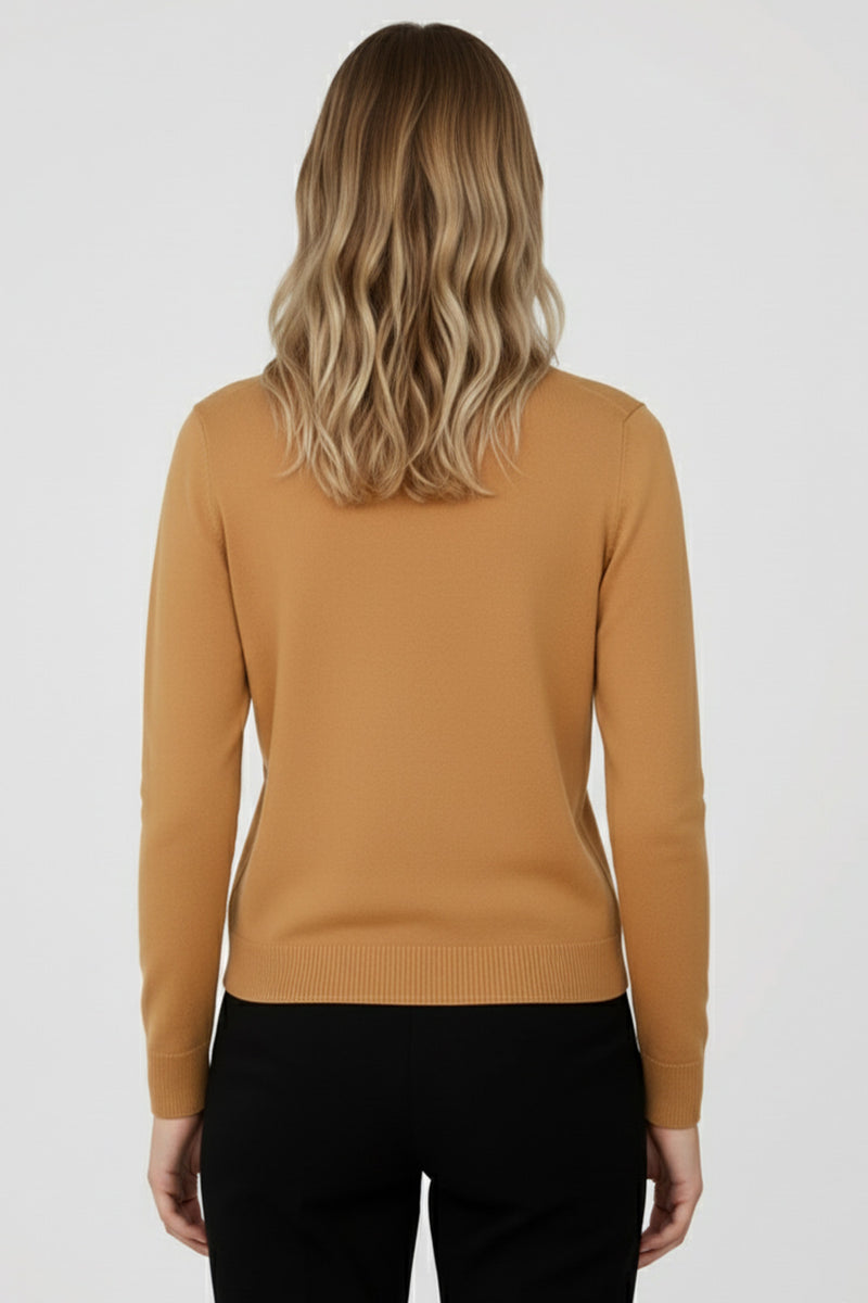 Camel Bicycle Collar Buttoned Women's Cardigan