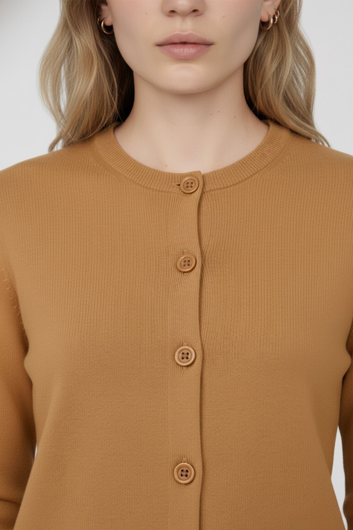 Camel Bicycle Collar Buttoned Women's Cardigan