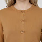 Camel Bicycle Collar Buttoned Women's Cardigan