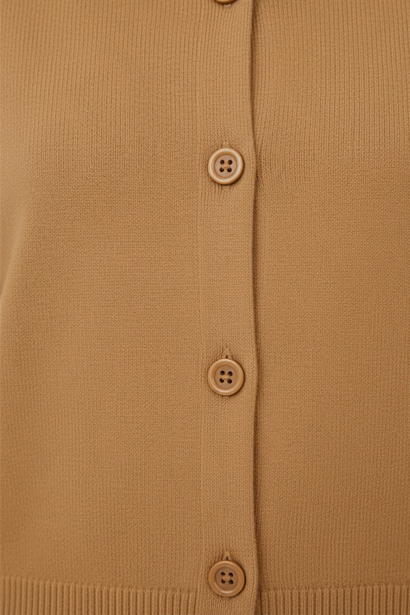 Camel Bicycle Collar Buttoned Women's Cardigan