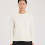 Ecru Bike Neck Buttoned Women's Cardigan
