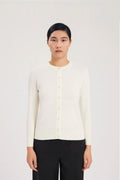 Ecru Bike Neck Buttoned Women's Cardigan