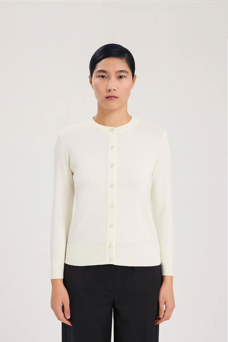 Ecru Bike Neck Buttoned Women's Cardigan