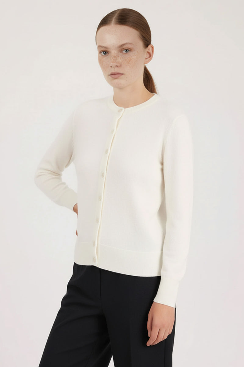 Ecru Bike Neck Buttoned Women's Cardigan