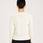 Ecru Bike Neck Buttoned Women's Cardigan