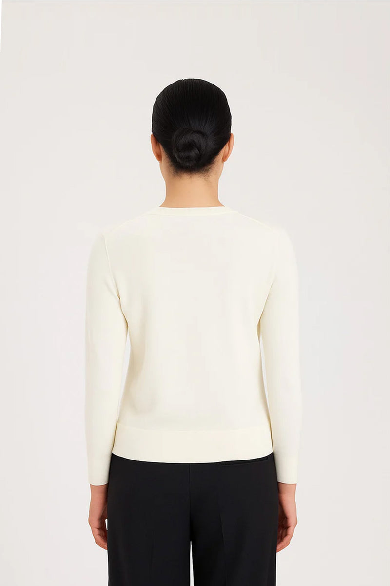 Ecru Bike Neck Buttoned Women's Cardigan