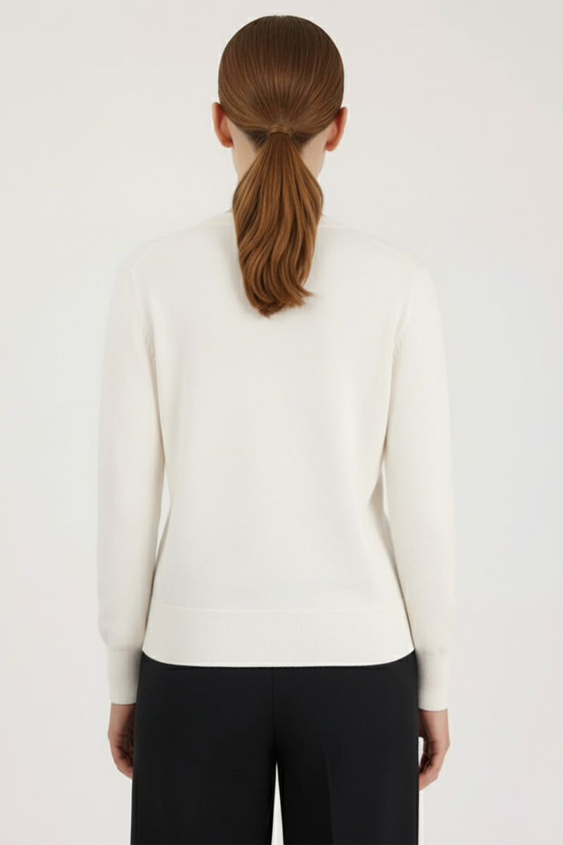 Ecru Bike Neck Buttoned Women's Cardigan