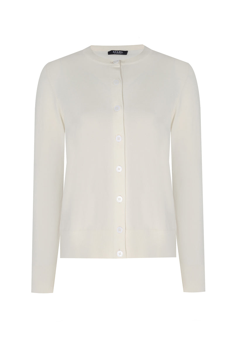 Ecru Bike Neck Buttoned Women's Cardigan