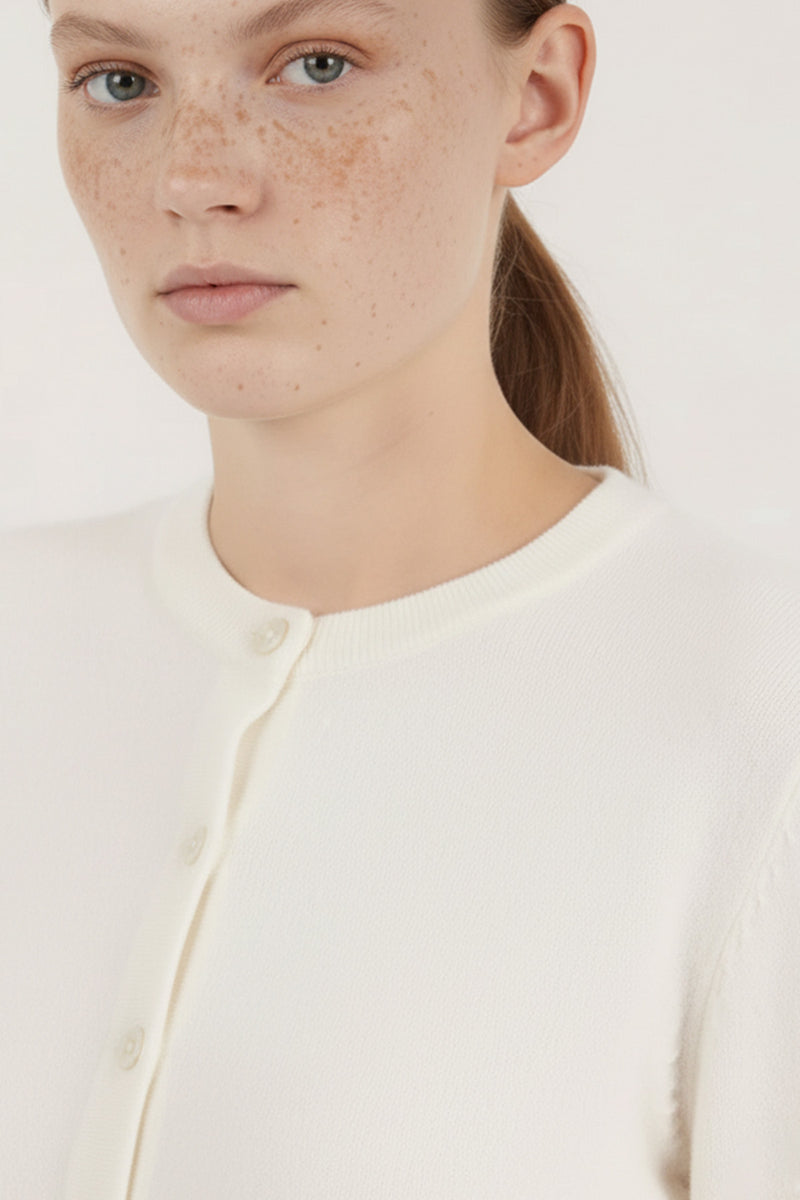 Ecru Bike Neck Buttoned Women's Cardigan