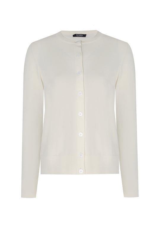 Ecru Bike Neck Buttoned Women's Cardigan