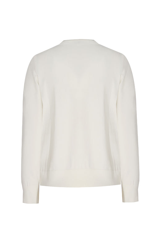 Ecru Bike Neck Buttoned Women's Cardigan