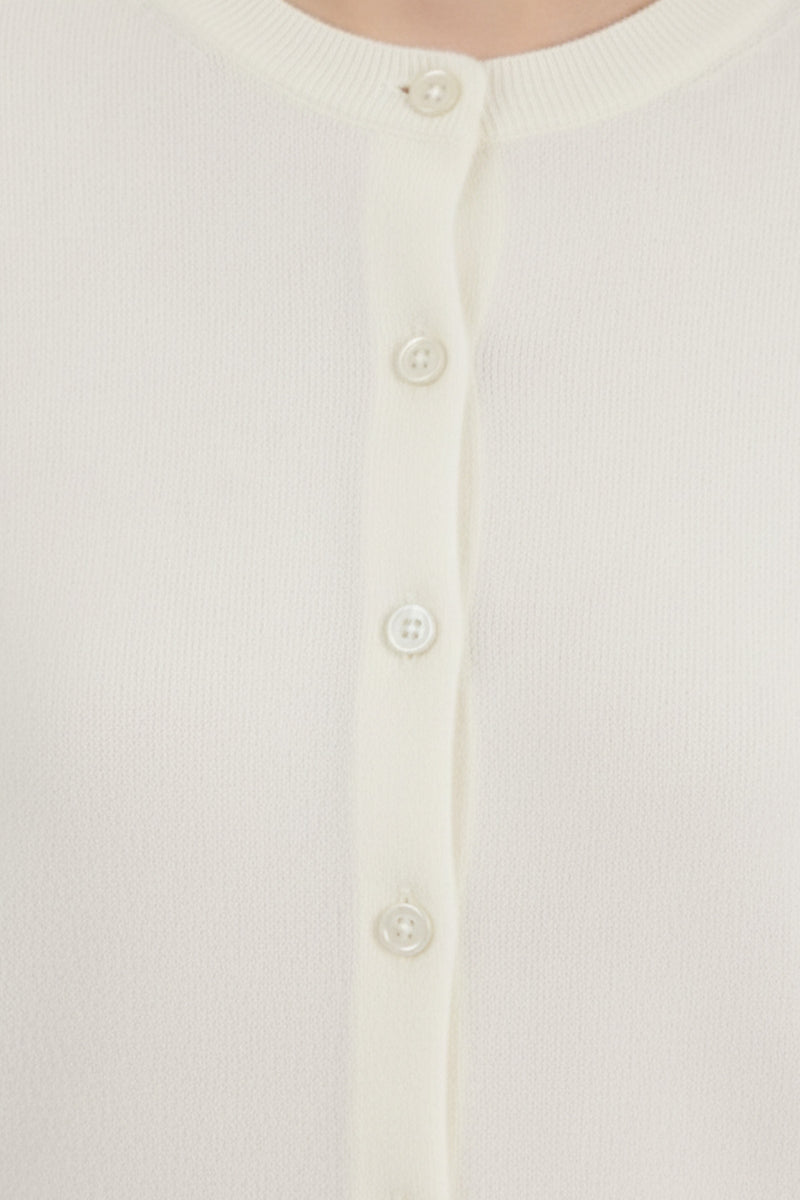 Ecru Bike Neck Buttoned Women's Cardigan