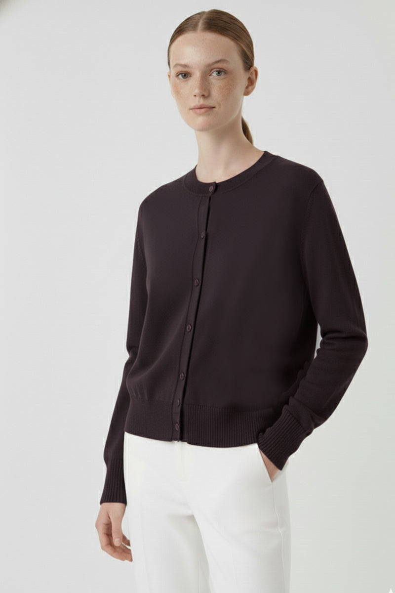 Bitter Brown Women's Cardigan with Buttoned Collar